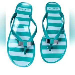 Coach Landon Teal Green & White Teal Flip Flops